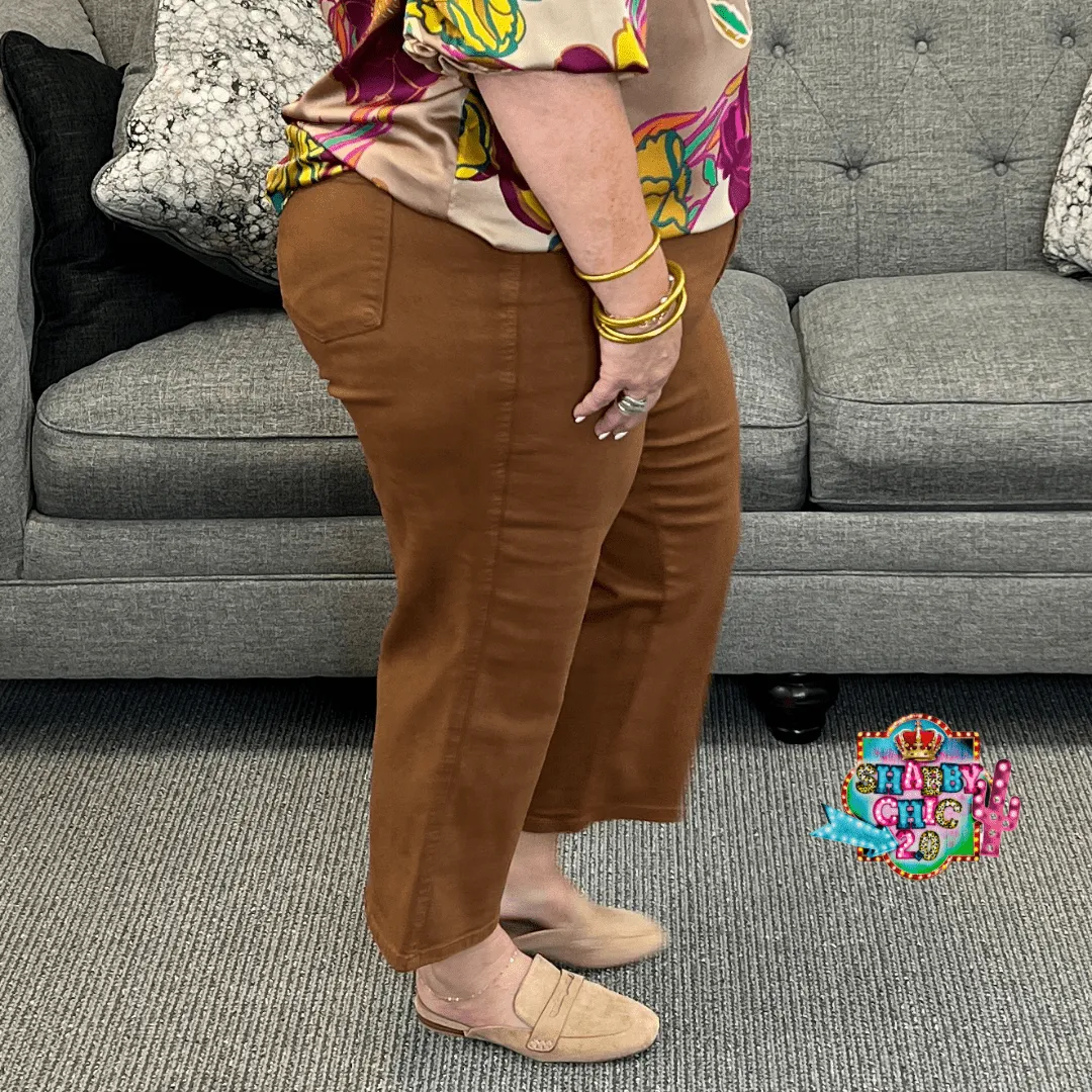 Judy Blue Tummy Control High Waist Crop Jean - Brown