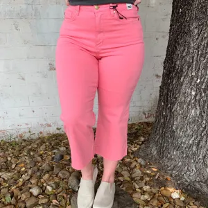 Judy Blue Tummy Control High Waist Crop Jean - Pink