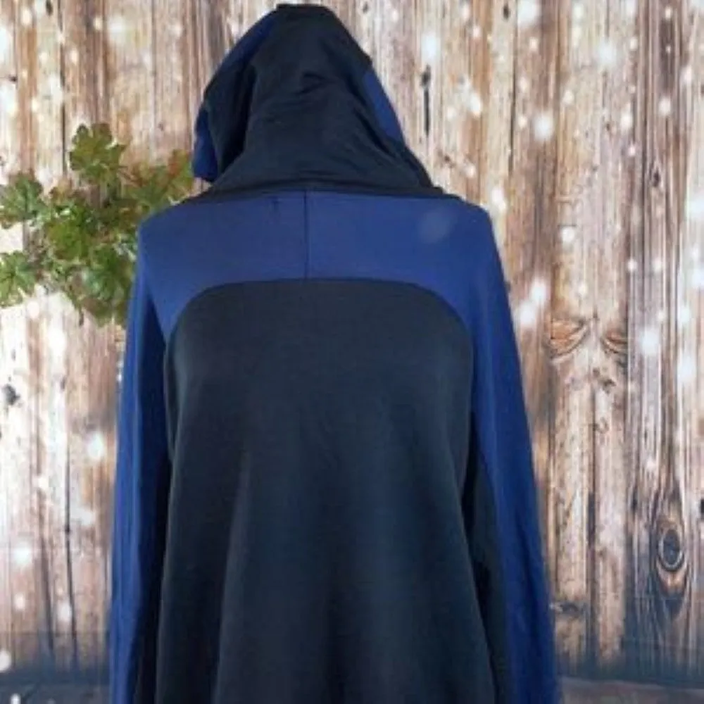 KARL LAGERFELD PARIS Color Block Hooded Track Jacket, Black/Blue Large