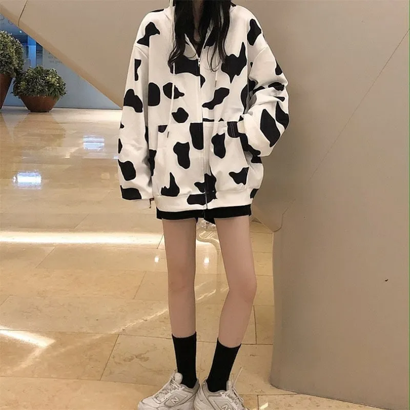 Kawaii Fashion Milk Cow Printed Hoodies
