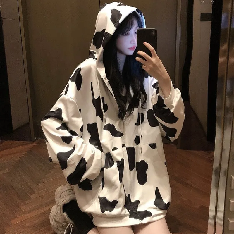 Kawaii Fashion Milk Cow Printed Hoodies