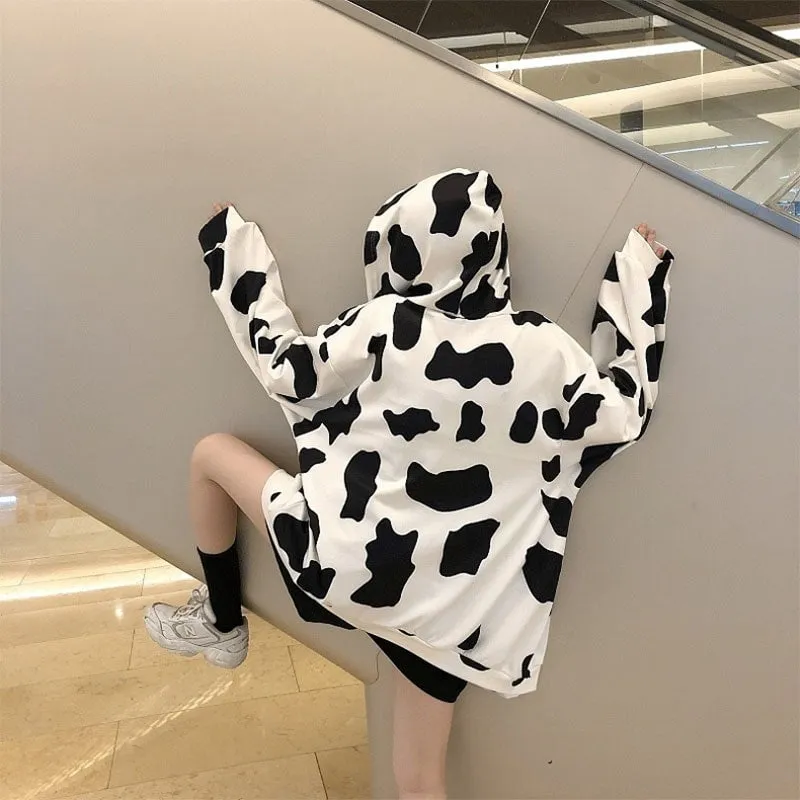 Kawaii Fashion Milk Cow Printed Hoodies