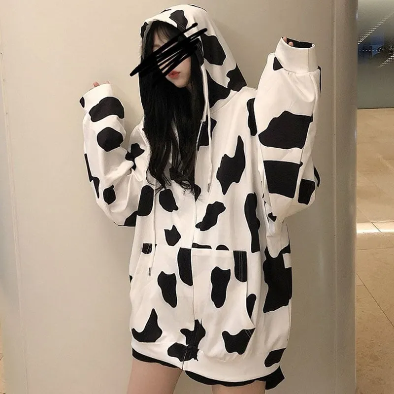 Kawaii Fashion Milk Cow Printed Hoodies
