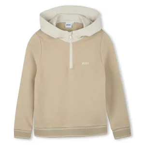 Khaki Printed Logo Cotton Hooded Sweatshirt