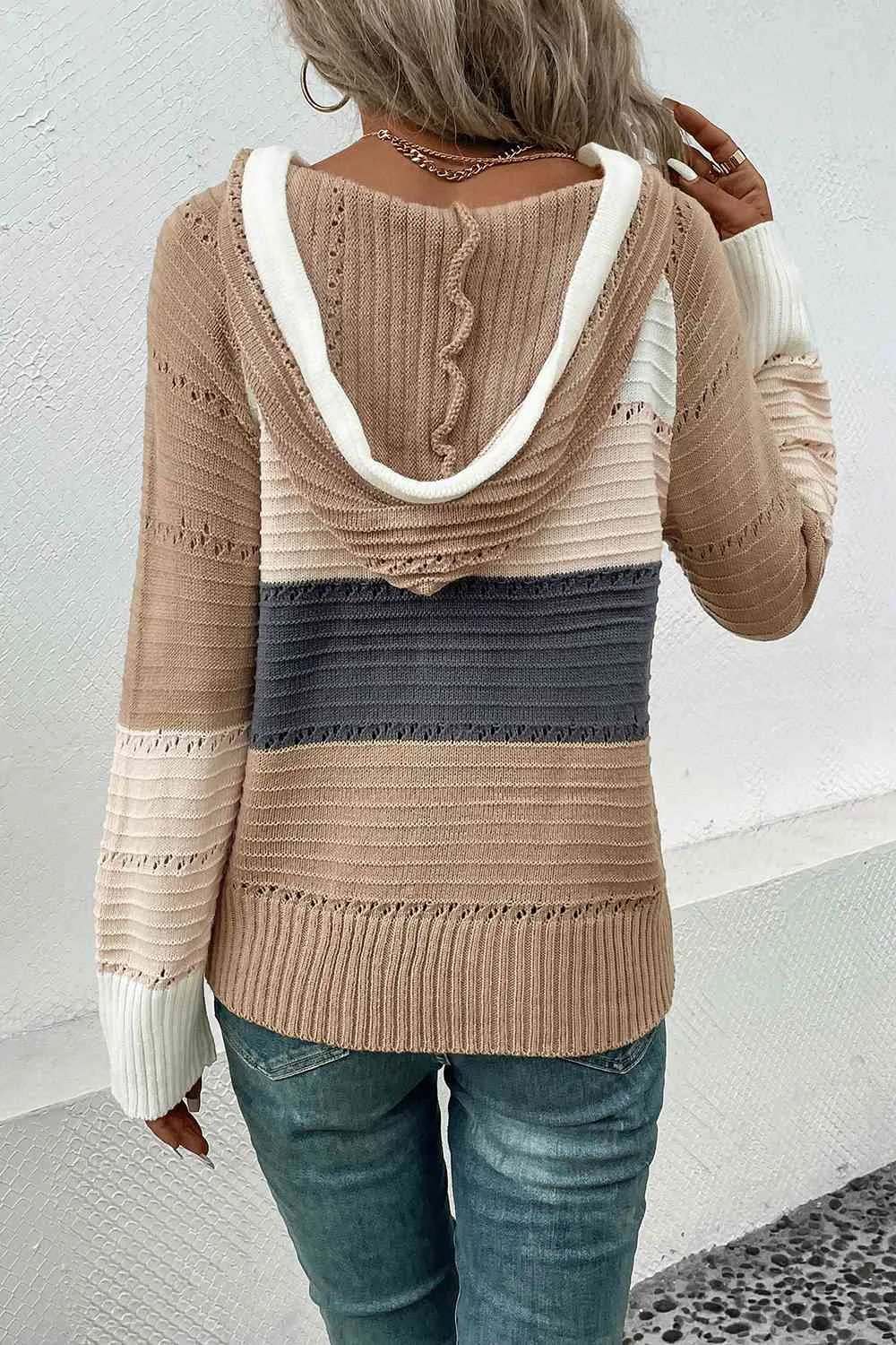 KHD Color Block Drawstring Hooded Sweater