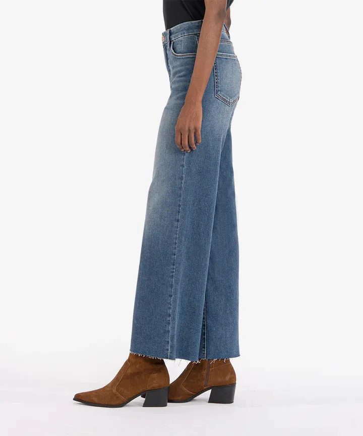 Kut from the Kloth Meg High Rise Fab Ab Wide Leg Raw Hem in Milestone Wash