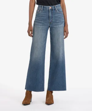 Kut from the Kloth Meg High Rise Fab Ab Wide Leg Raw Hem in Milestone Wash