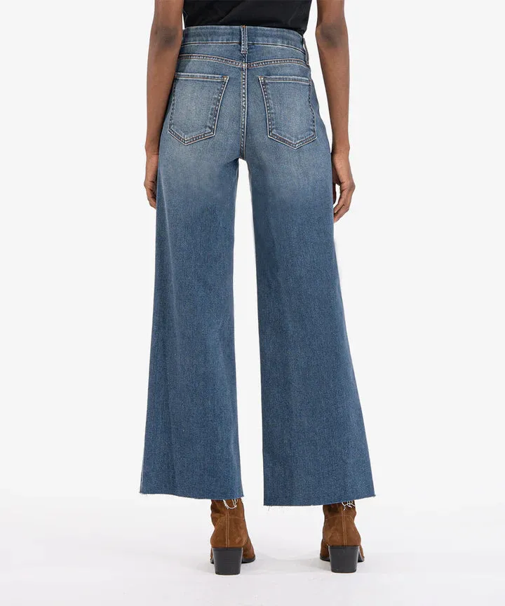 Kut from the Kloth Meg High Rise Fab Ab Wide Leg Raw Hem in Milestone Wash