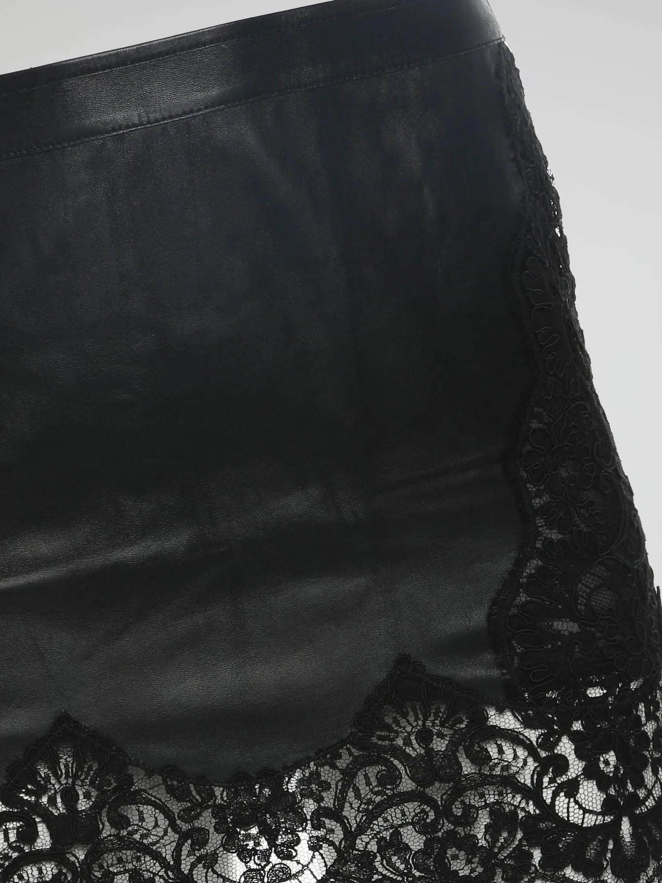 Lace Hem Leather Skirt