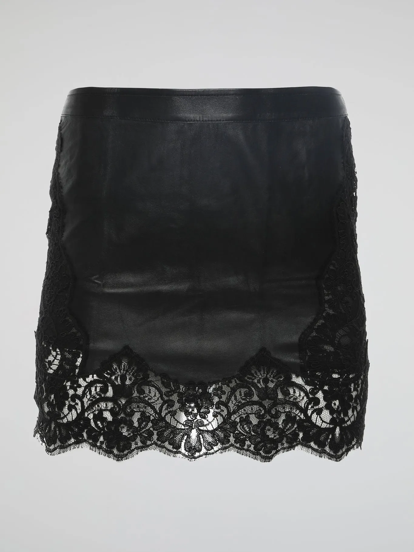 Lace Hem Leather Skirt