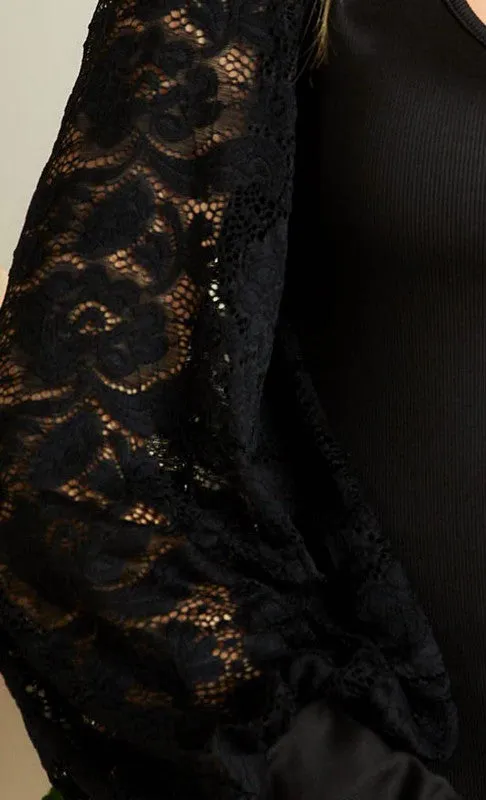 Lace Puff Long Sleeve Top