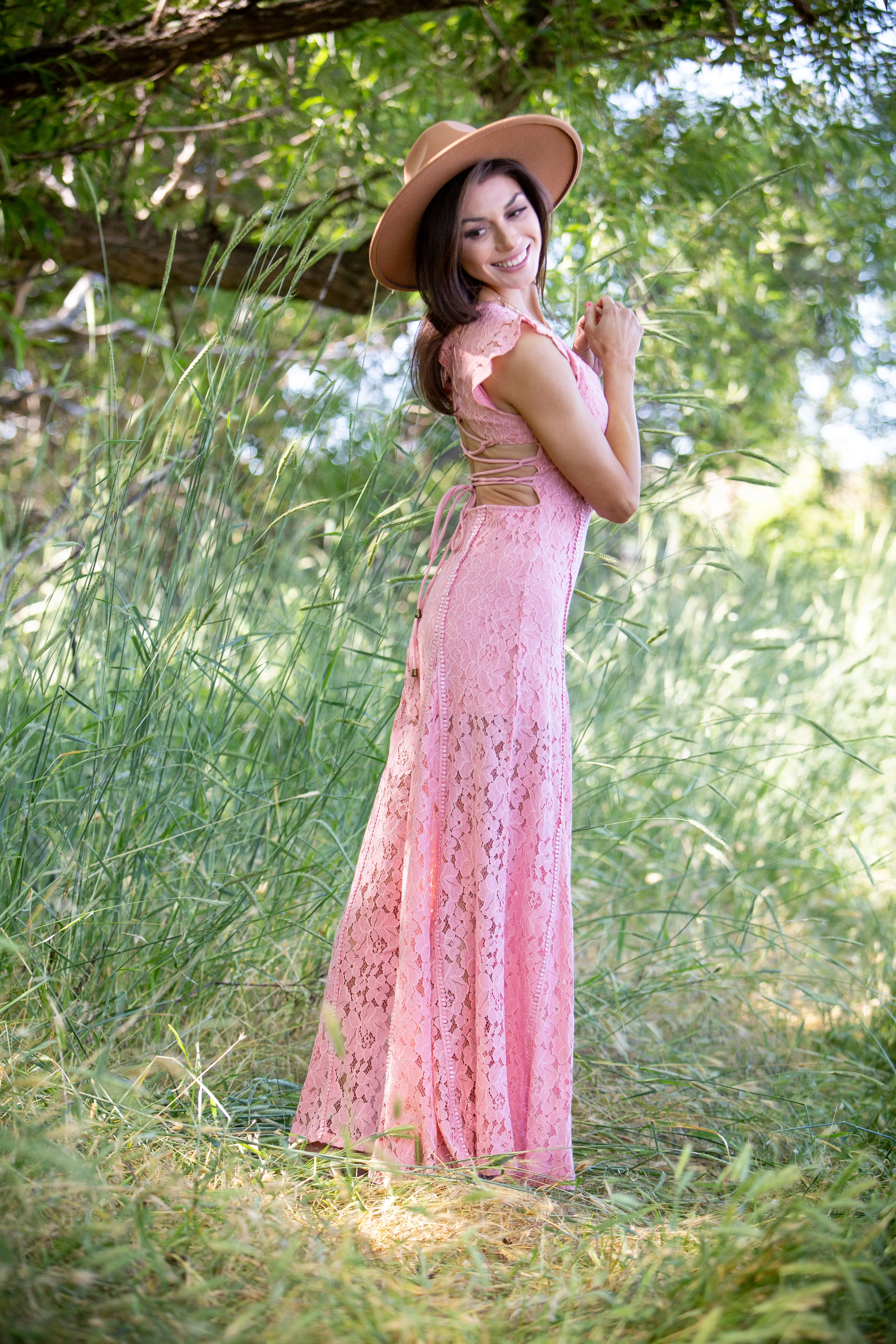 LACE WIDE LEG JUMPSUIT ~ ROSE