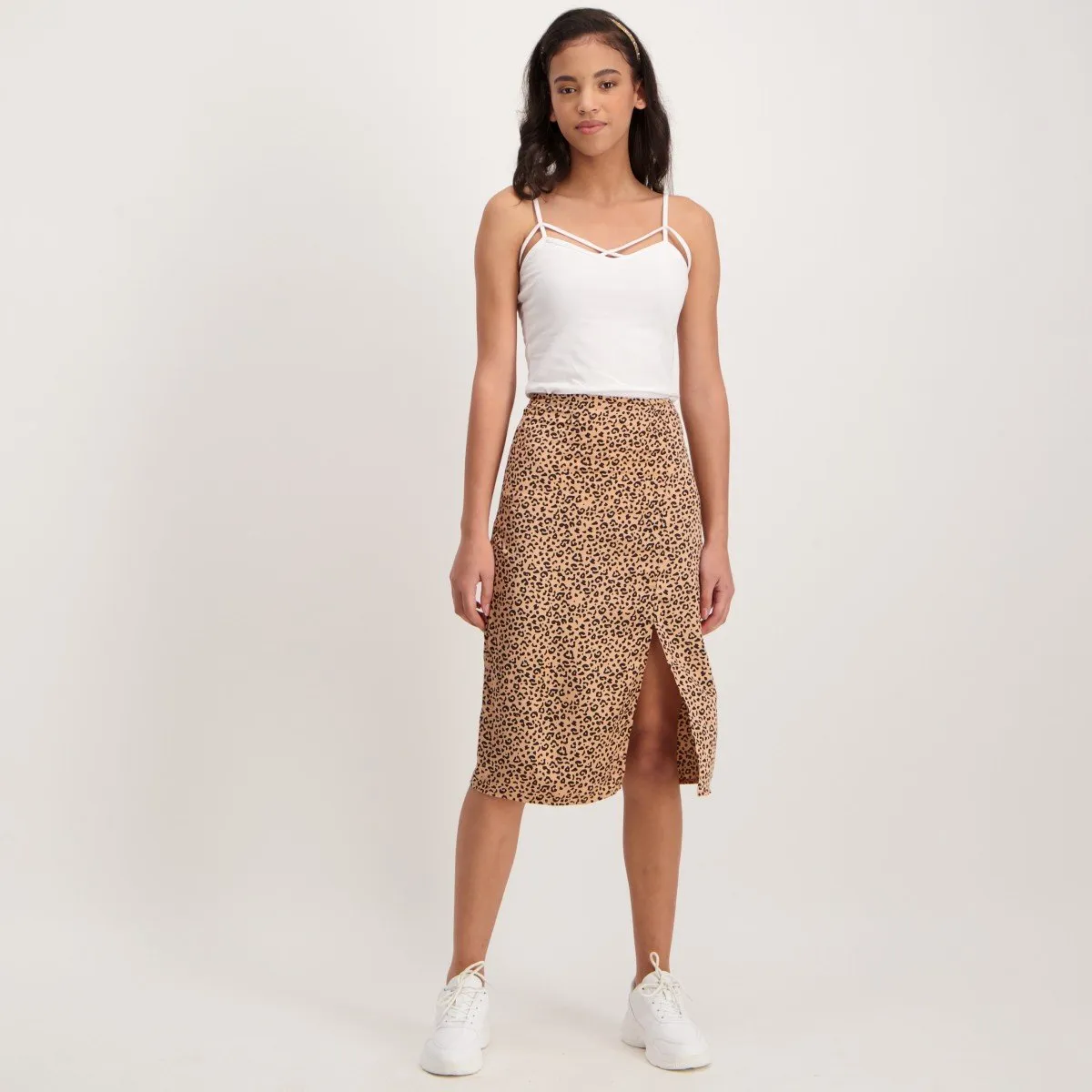 Ladies Animal Print Mid Slit Satin Skirt