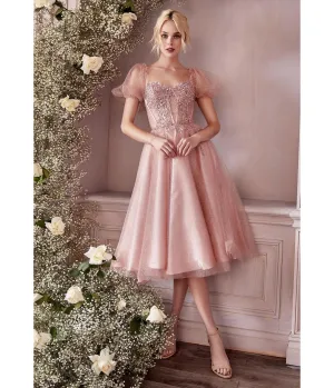 Ladivine by Cinderella Divine Blush Pink Glitter Floral Swing Prom Dress