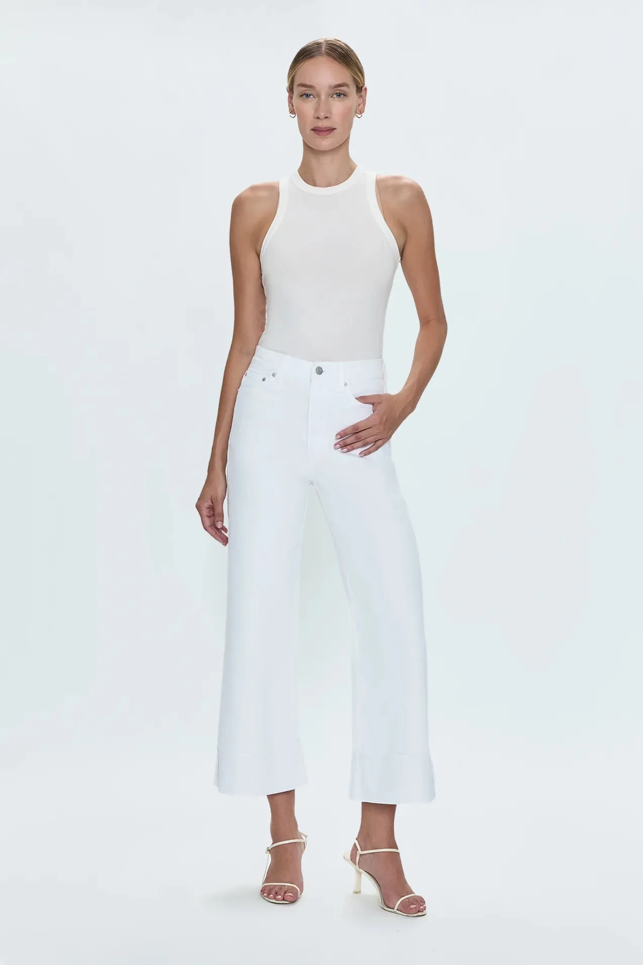 Lana Crop Cuff High Rise Ultra Wide Leg-Vivid White by Pistola
