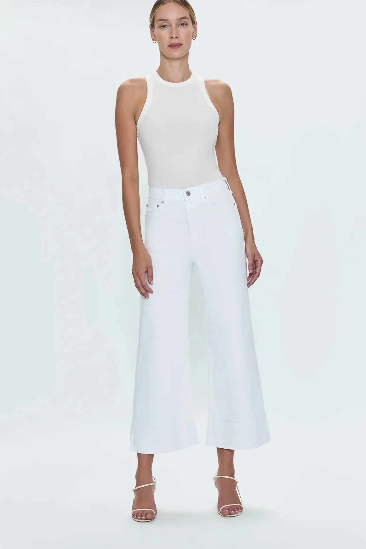 Lana Crop Cuff High Rise Ultra Wide Leg-Vivid White by Pistola