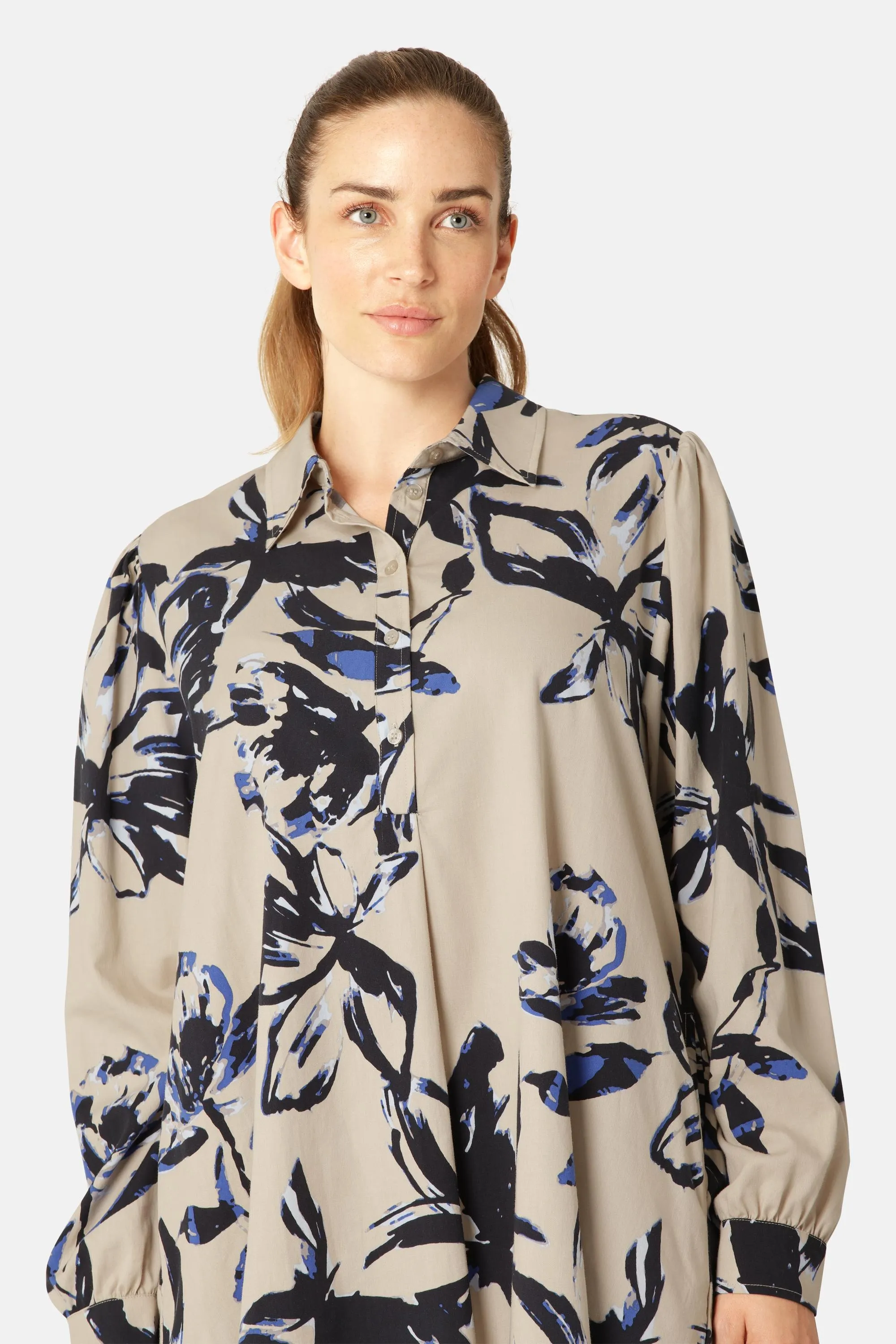 Lang Tunika Kjole - Sand Artsy Stroke Flower