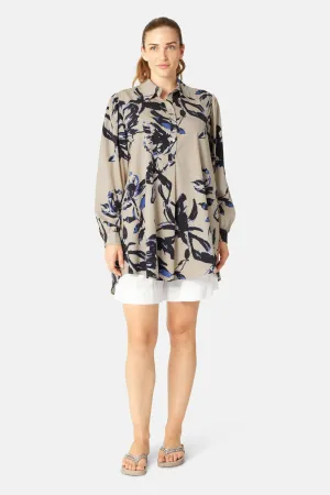 Lang Tunika Kjole - Sand Artsy Stroke Flower
