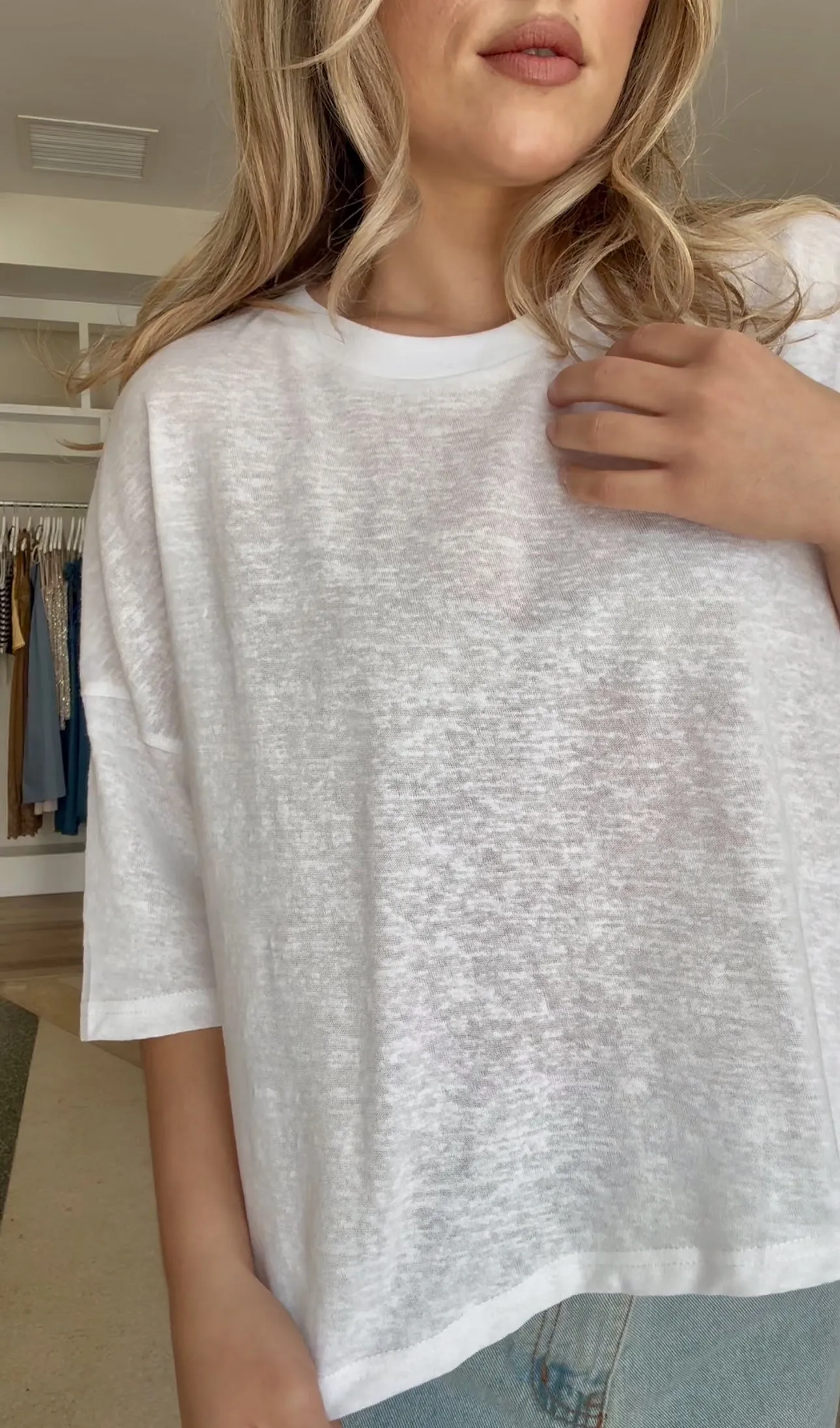 Layover Linen Blend Short Sleeve Top- White