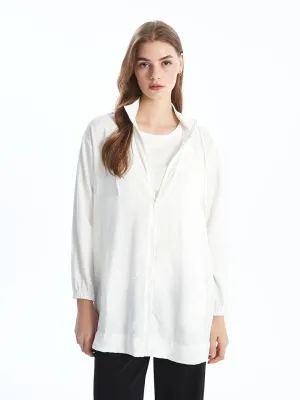 LCW Modest Ecru Hooded Plain Oversize Women Tunic
