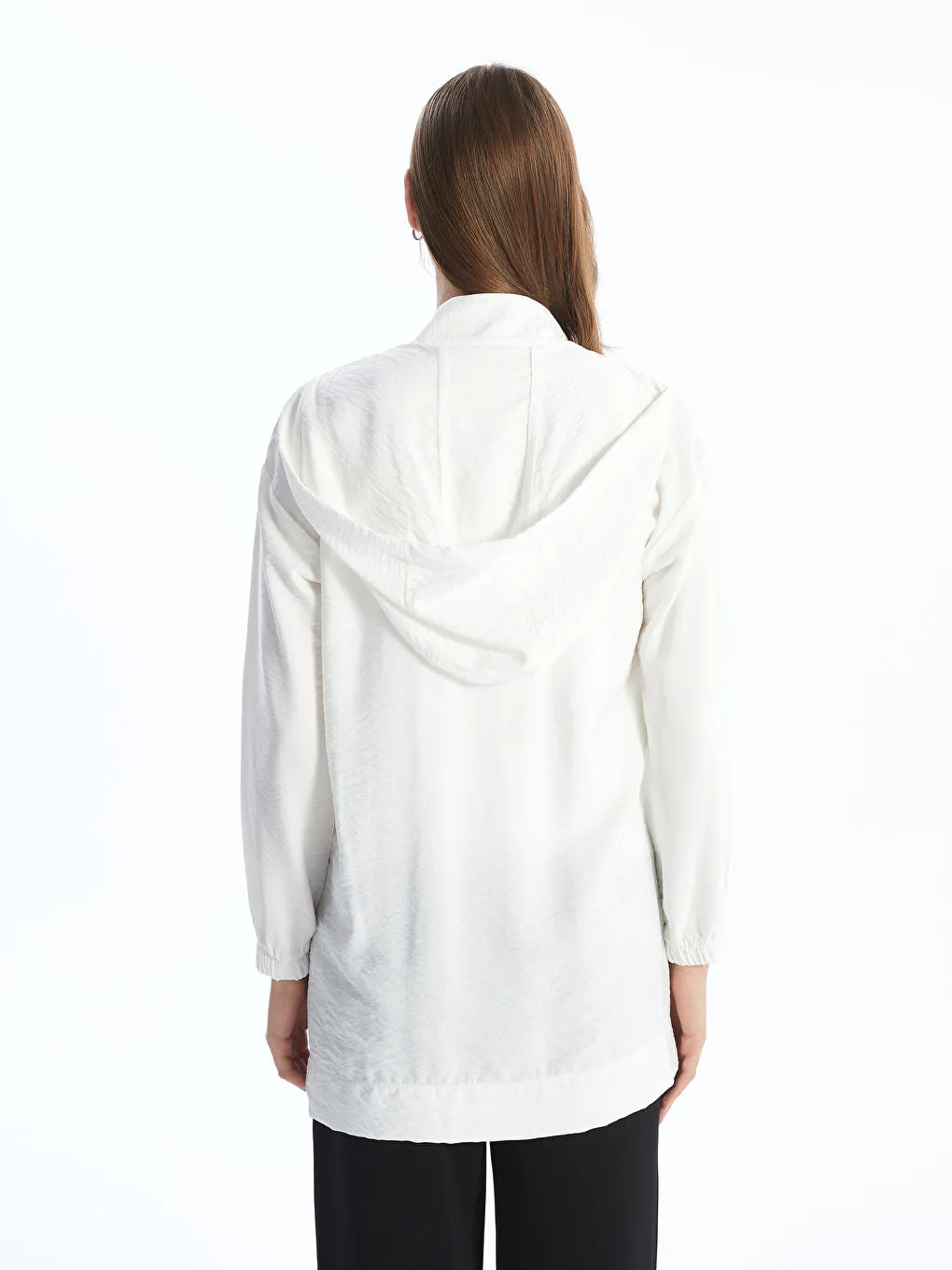 LCW Modest Ecru Hooded Plain Oversize Women Tunic