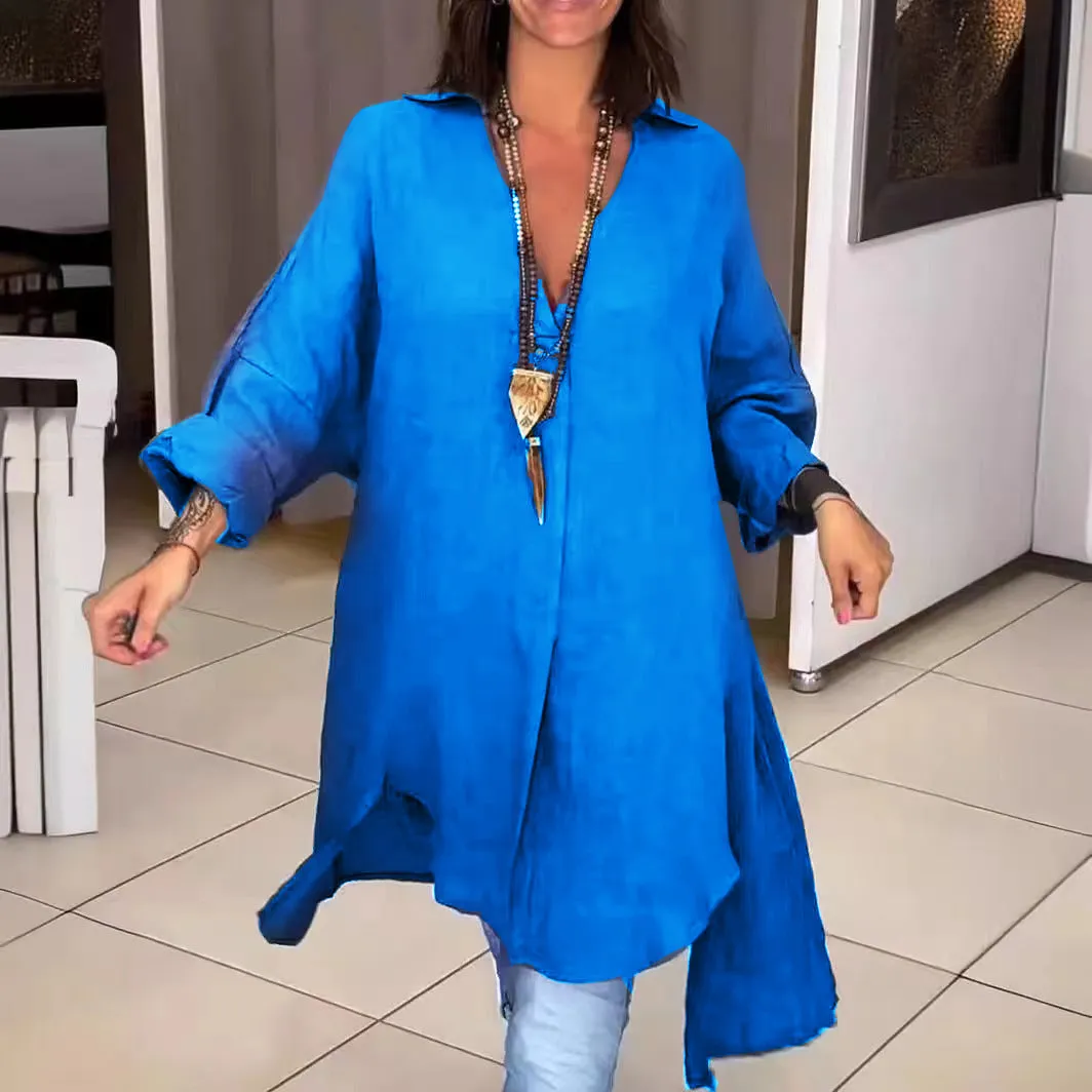 Leila® | Casual linen and cotton V-neck shirt