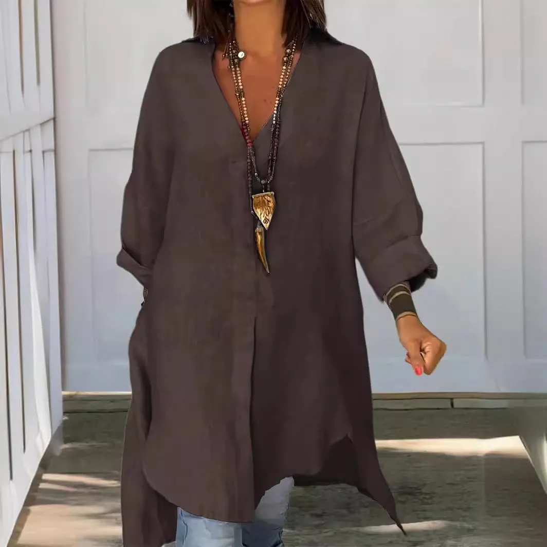 Leila® | Casual linen and cotton V-neck shirt