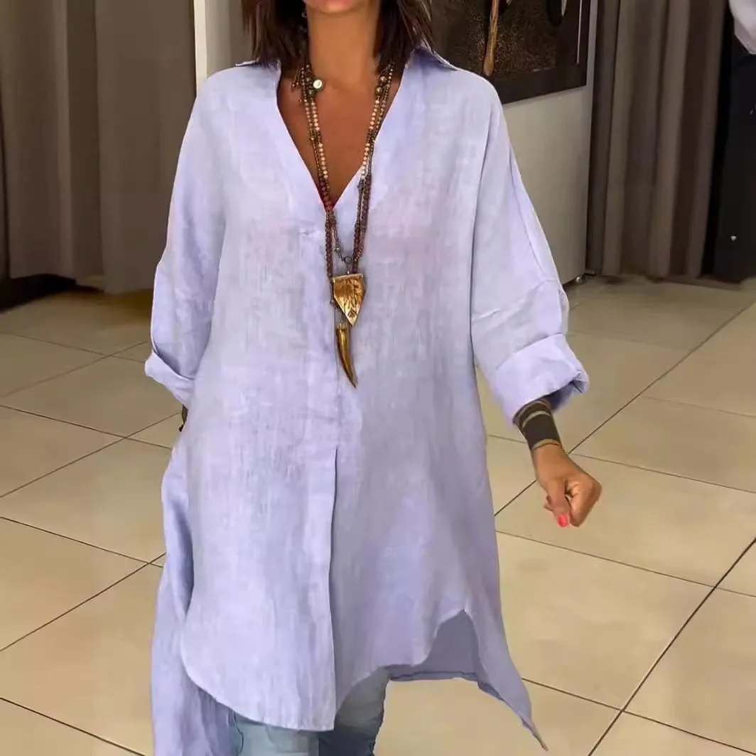 Leila® | Casual linen and cotton V-neck shirt