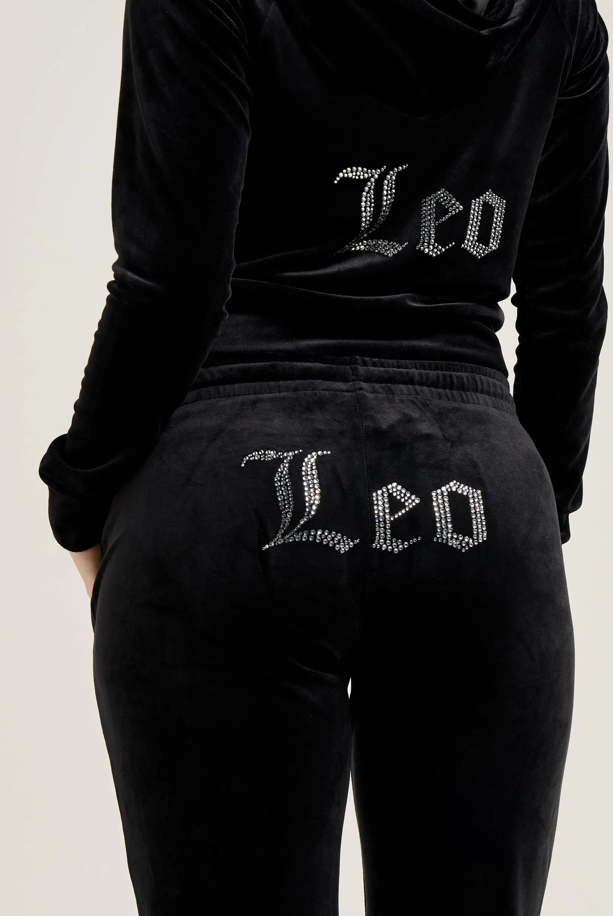 'LEO' BLACK VELOUR DIAMANTÉ TRACKSUIT BOTTOM