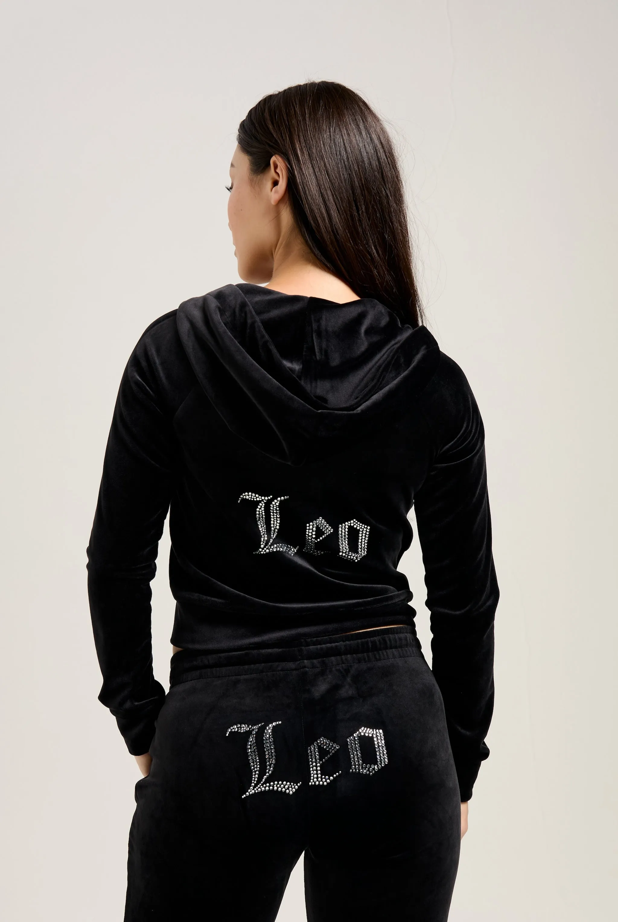 'LEO' BLACK VELOUR DIAMANTÉ TRACKSUIT BOTTOM