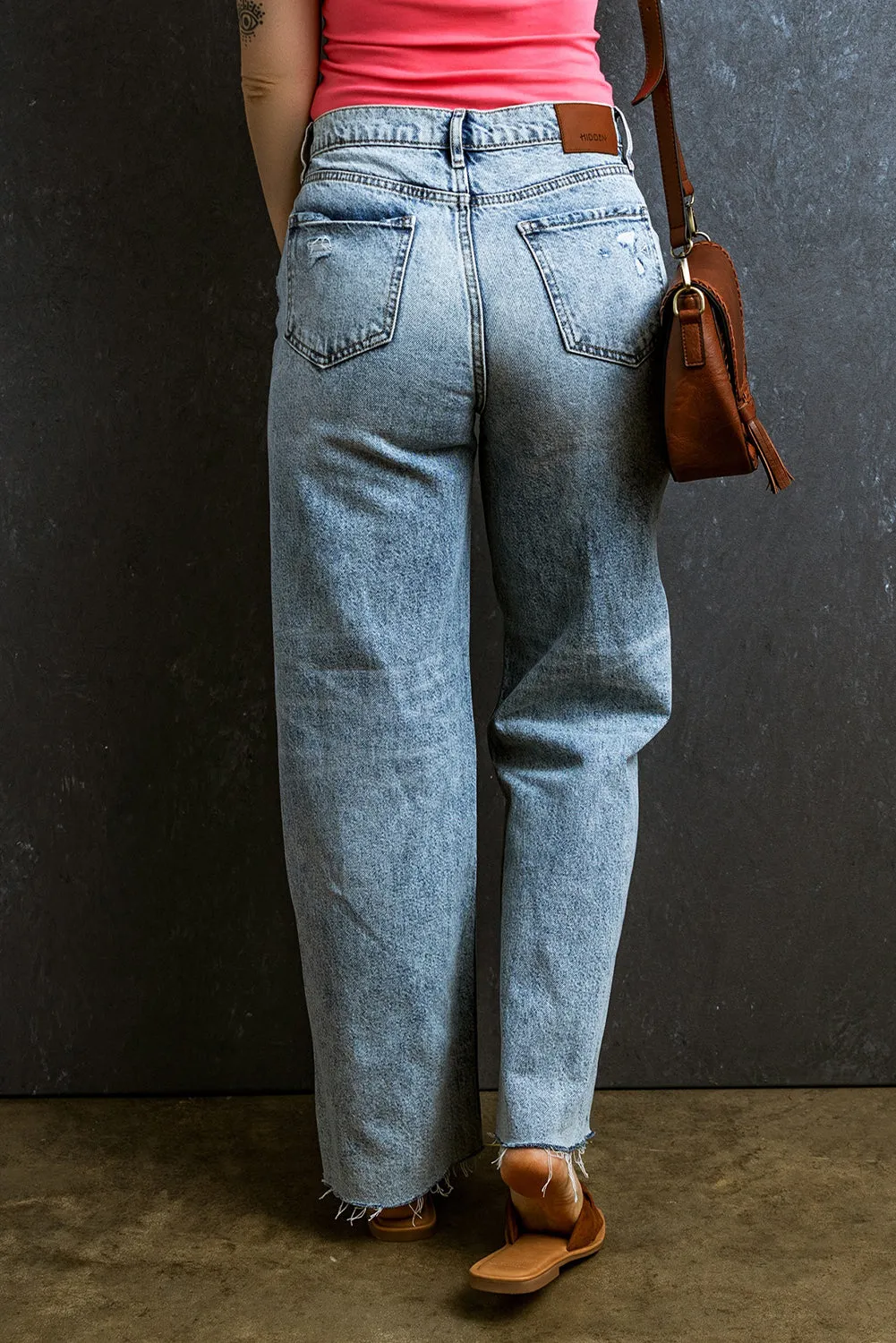 Light Blue Light Wash Distressed Raw Hem Wide Leg Denim Pants