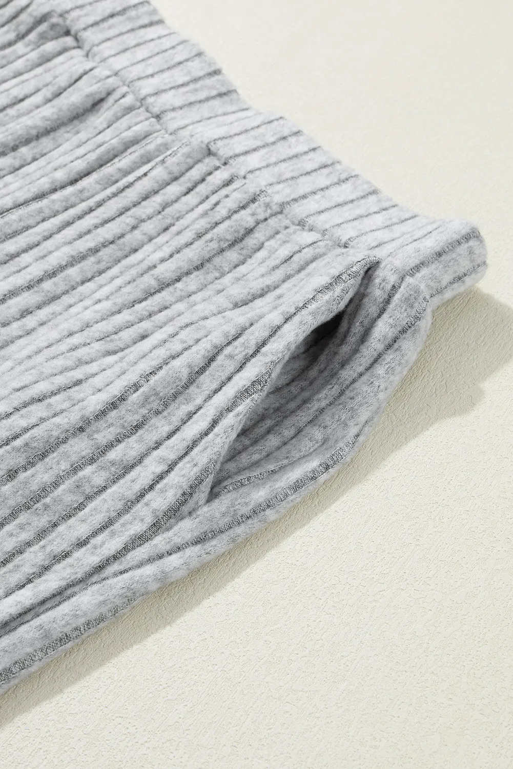 Light Grey Ribbed Knit V Neck Slouchy Two-Piece Loungewear Outfit