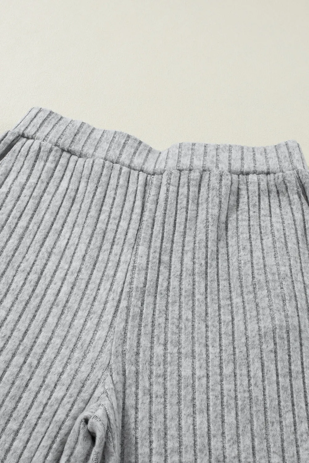Light Grey Ribbed Knit V Neck Slouchy Two-Piece Loungewear Outfit