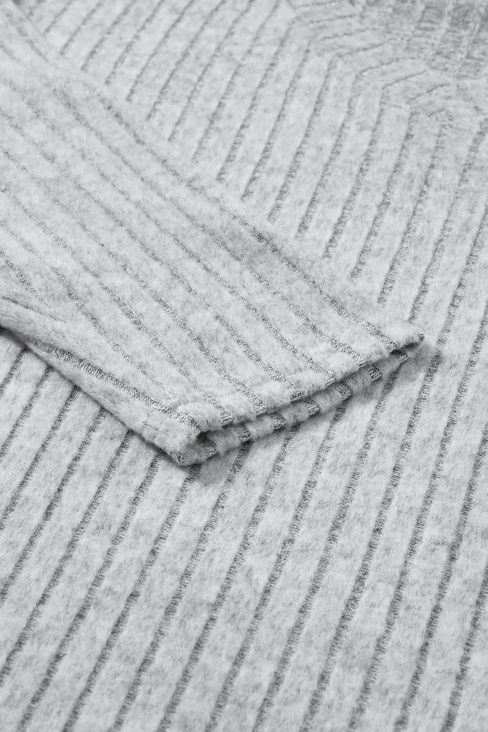 Light Grey Ribbed Knit V Neck Slouchy Two-Piece Loungewear Outfit