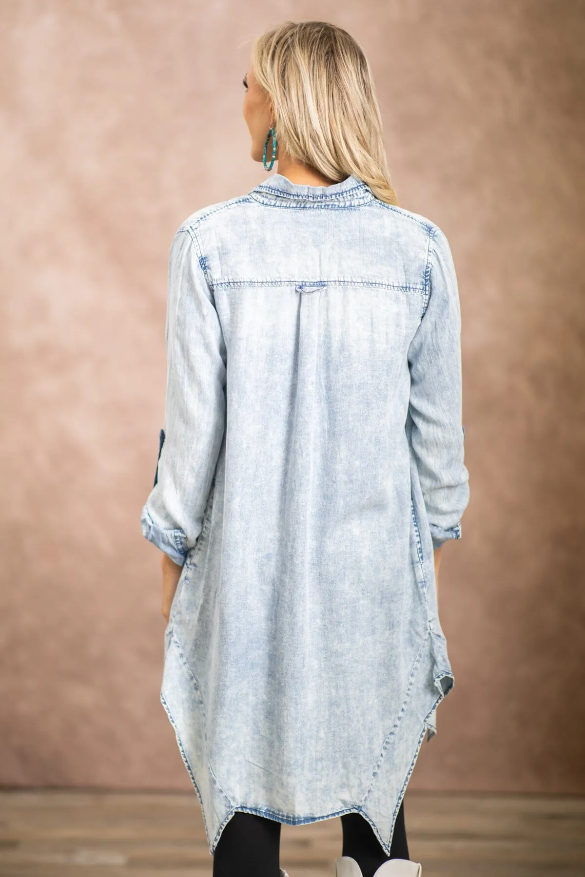Light Wash Bleached Button Down Mid Length Top