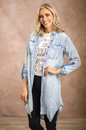 Light Wash Bleached Button Down Mid Length Top