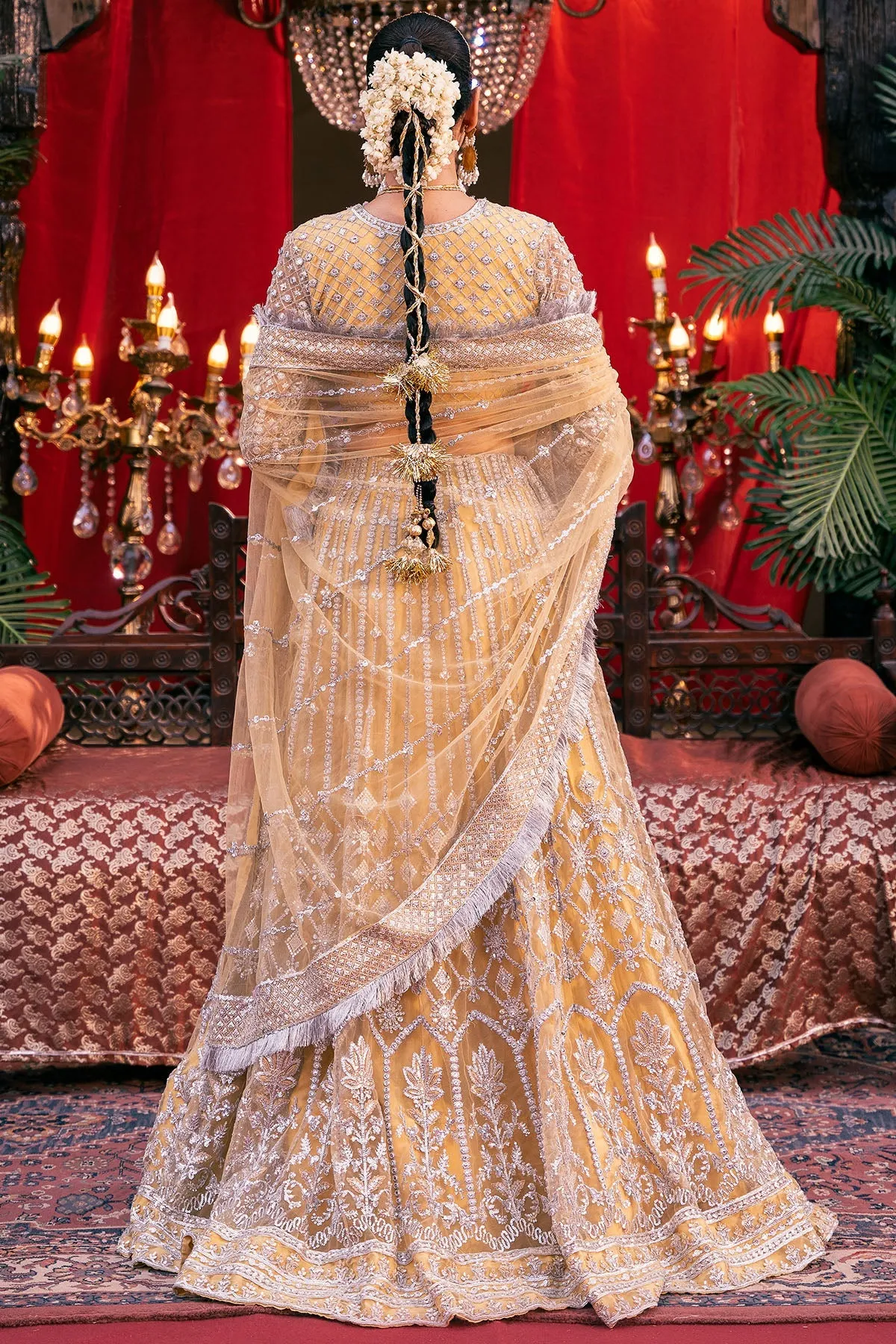 Light Yellow Embroidered Pakistani Wedding Wear Lehenga Choli Dupatta