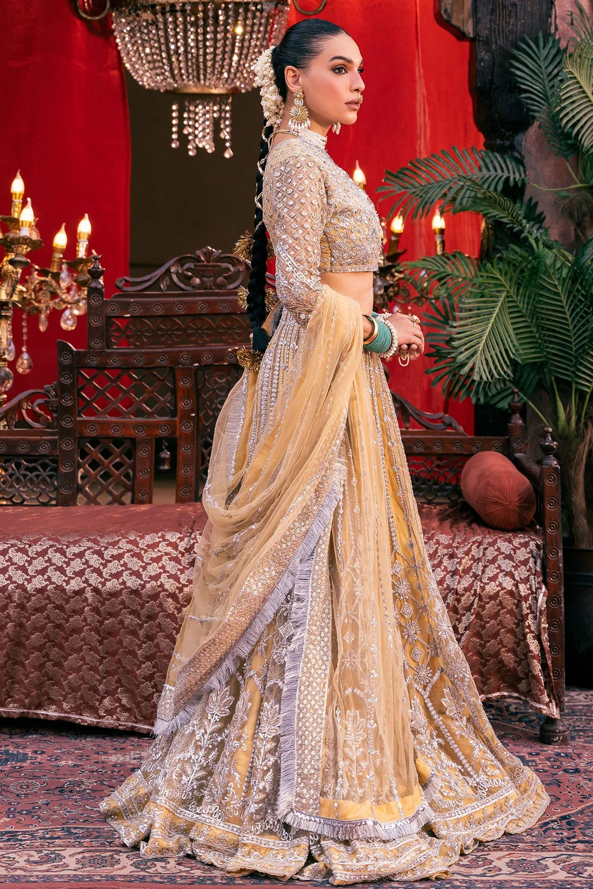 Light Yellow Embroidered Pakistani Wedding Wear Lehenga Choli Dupatta