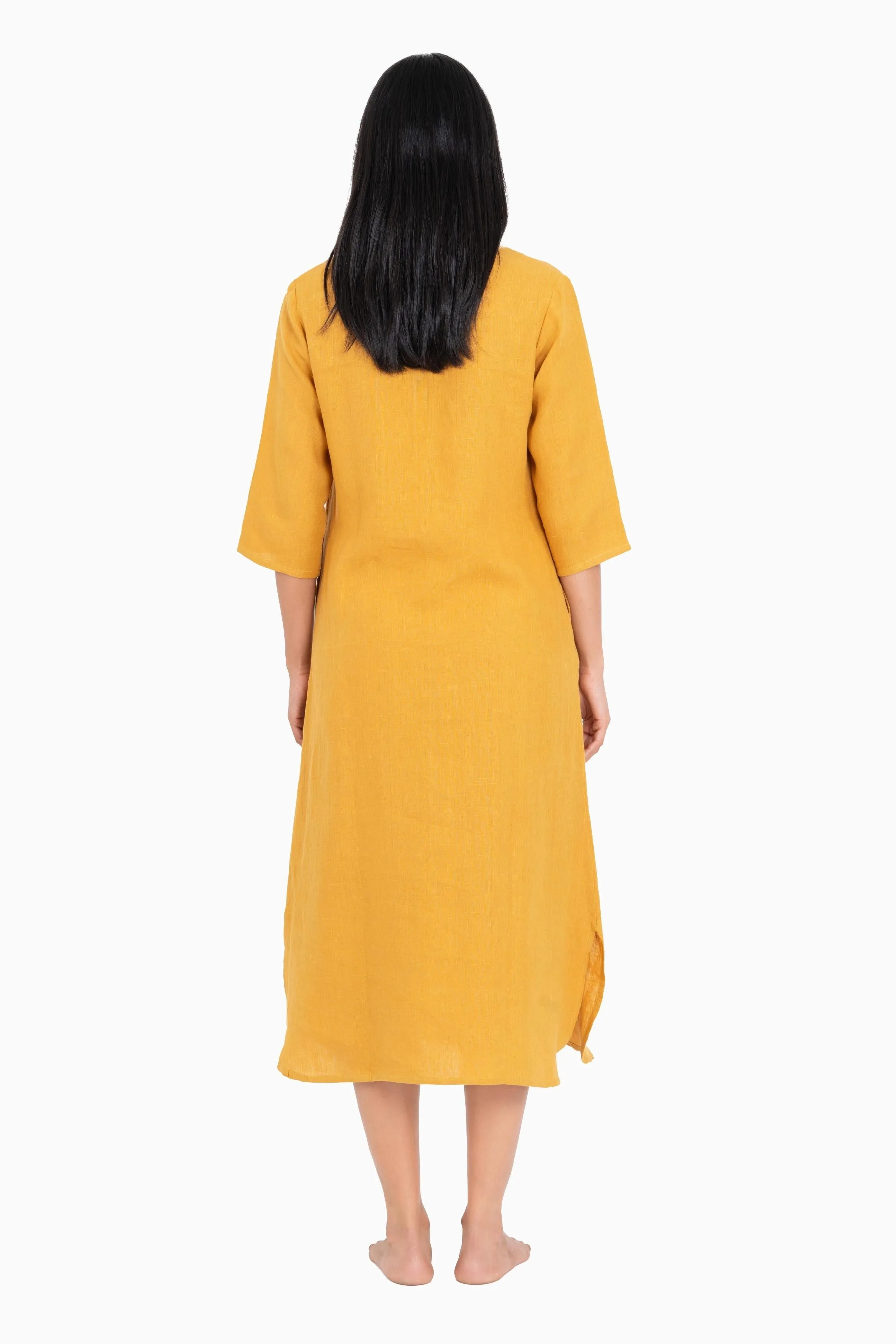 Linen Idris Shirt Dress-Midnight Green