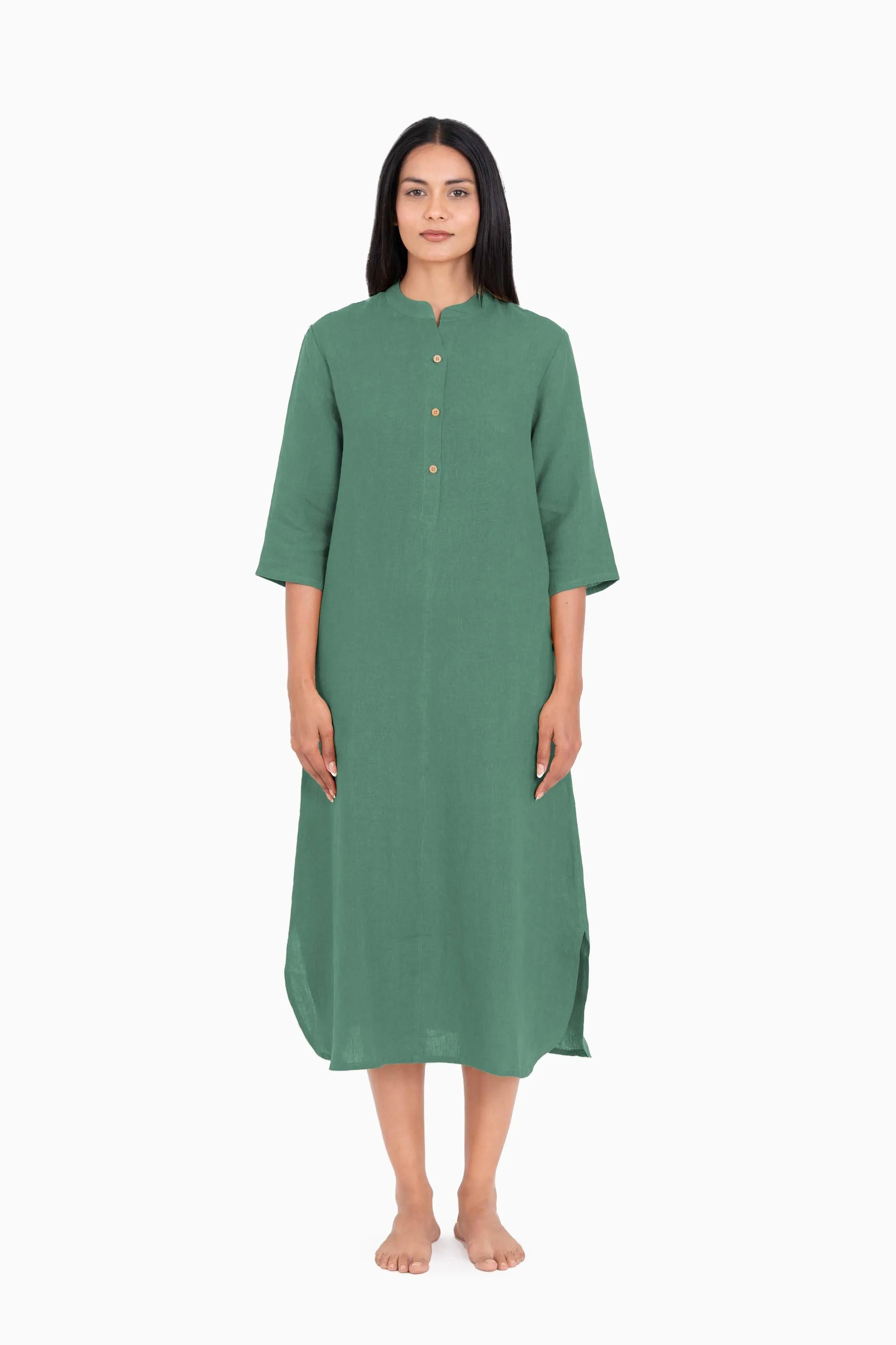 Linen Idris Shirt Dress-Midnight Green