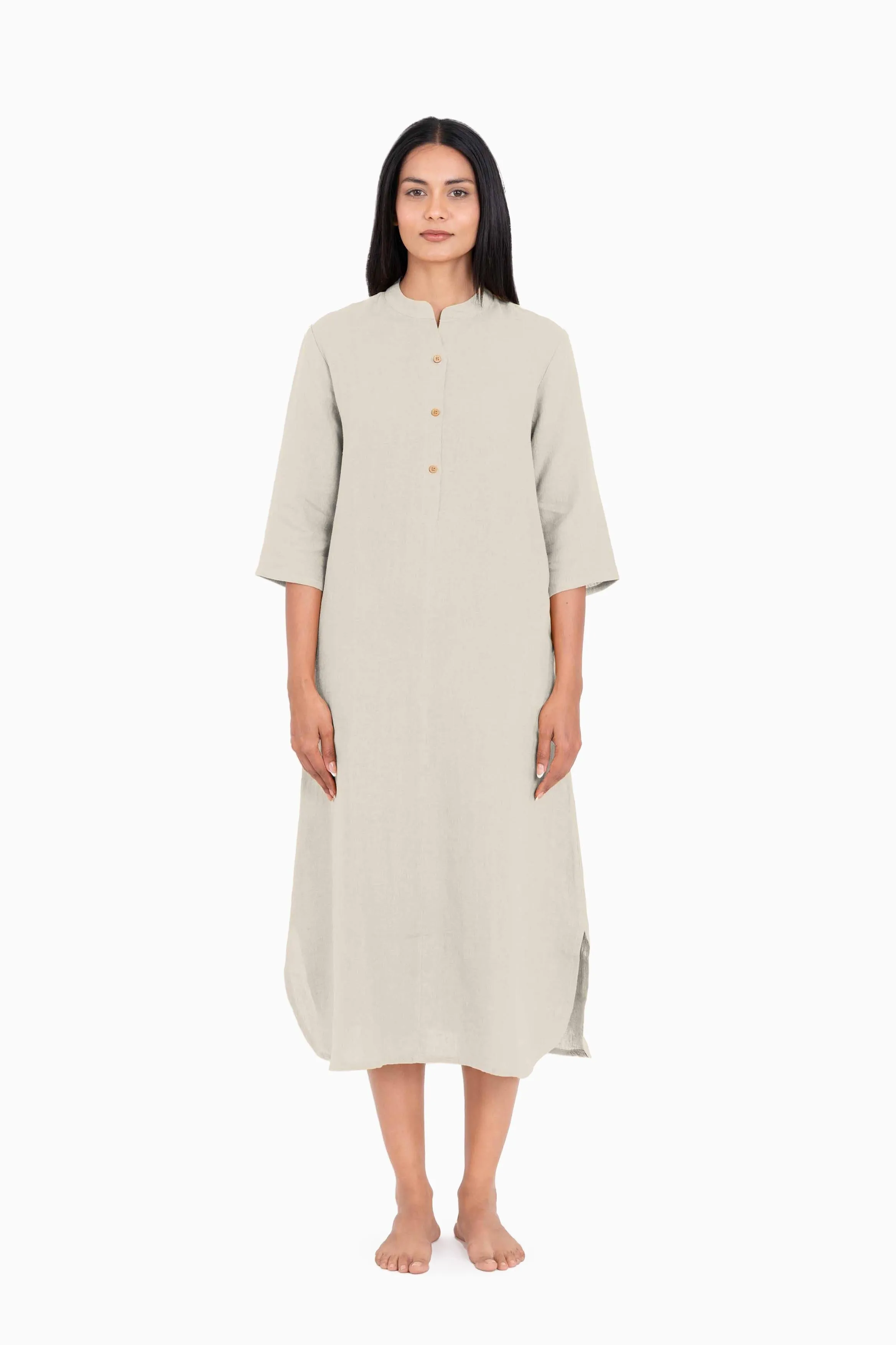 Linen Idris Shirt Dress-Midnight Green