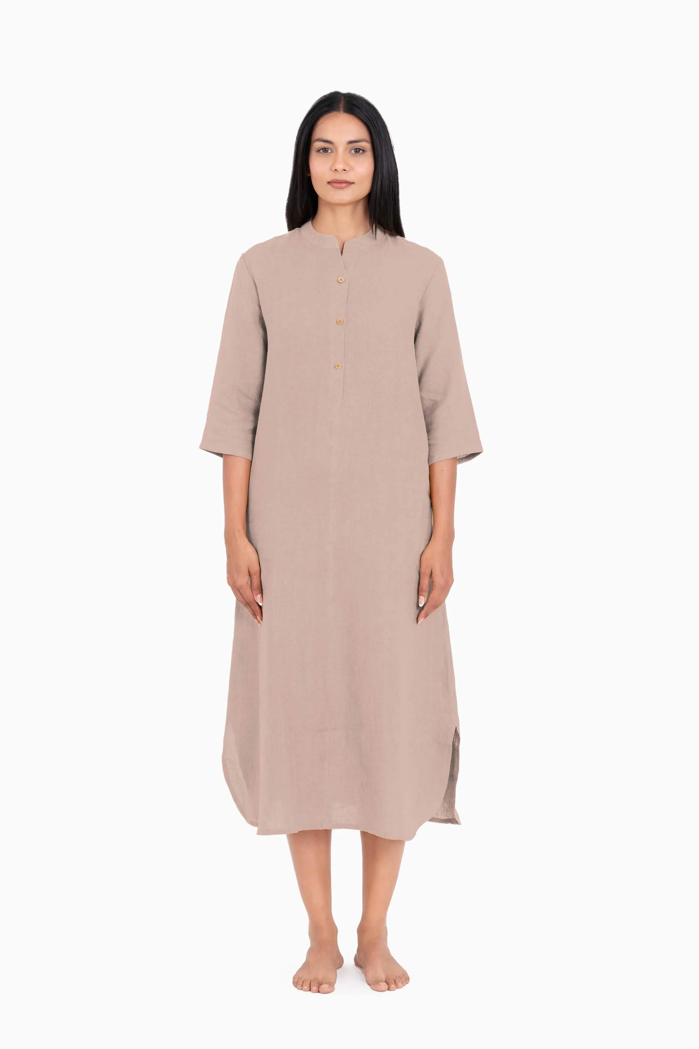 Linen Idris Shirt Dress-Midnight Green