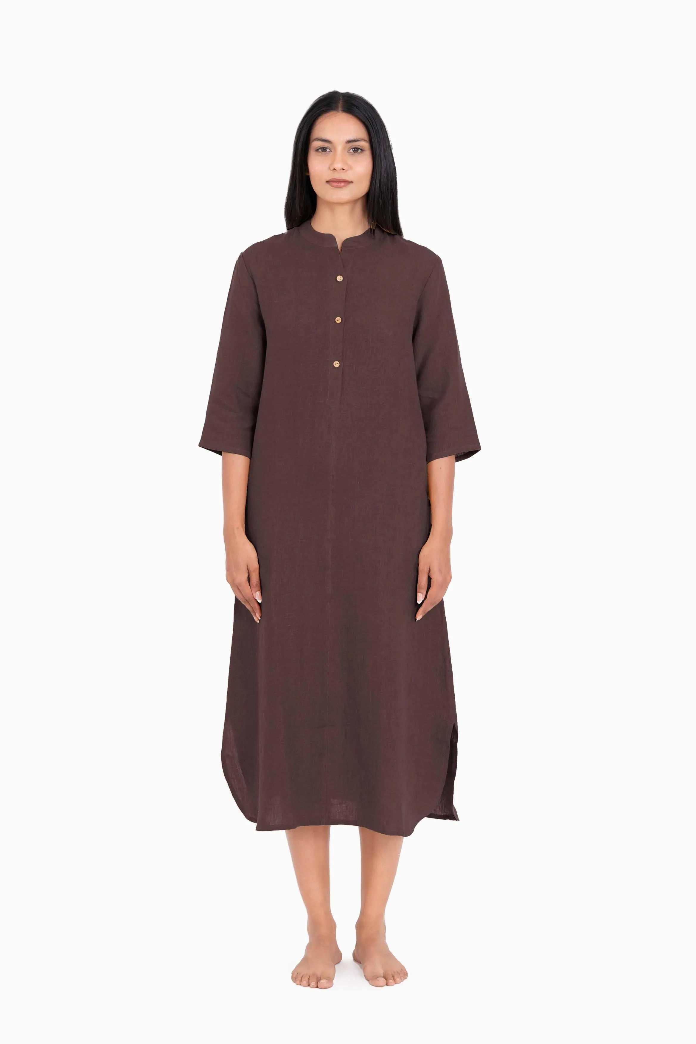 Linen Idris Shirt Dress-Midnight Green