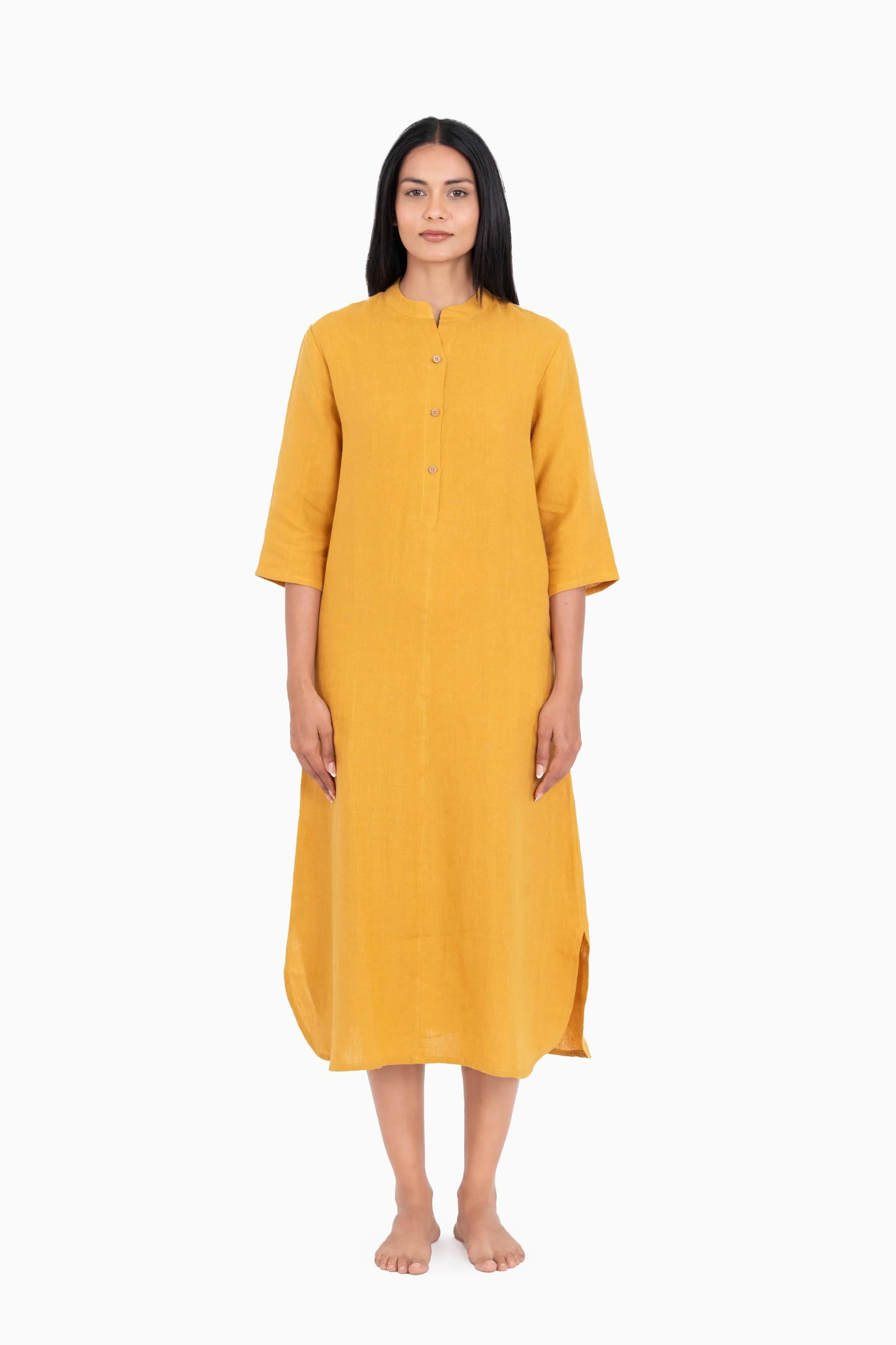 Linen Idris Shirt Dress-Midnight Green
