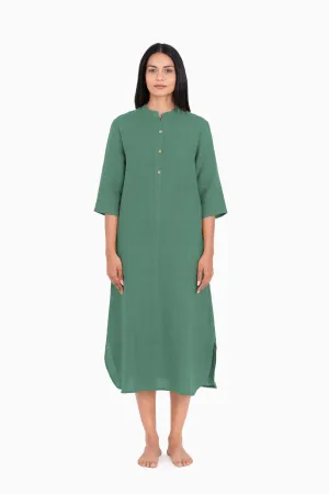 Linen Idris Shirt Dress-Midnight Green