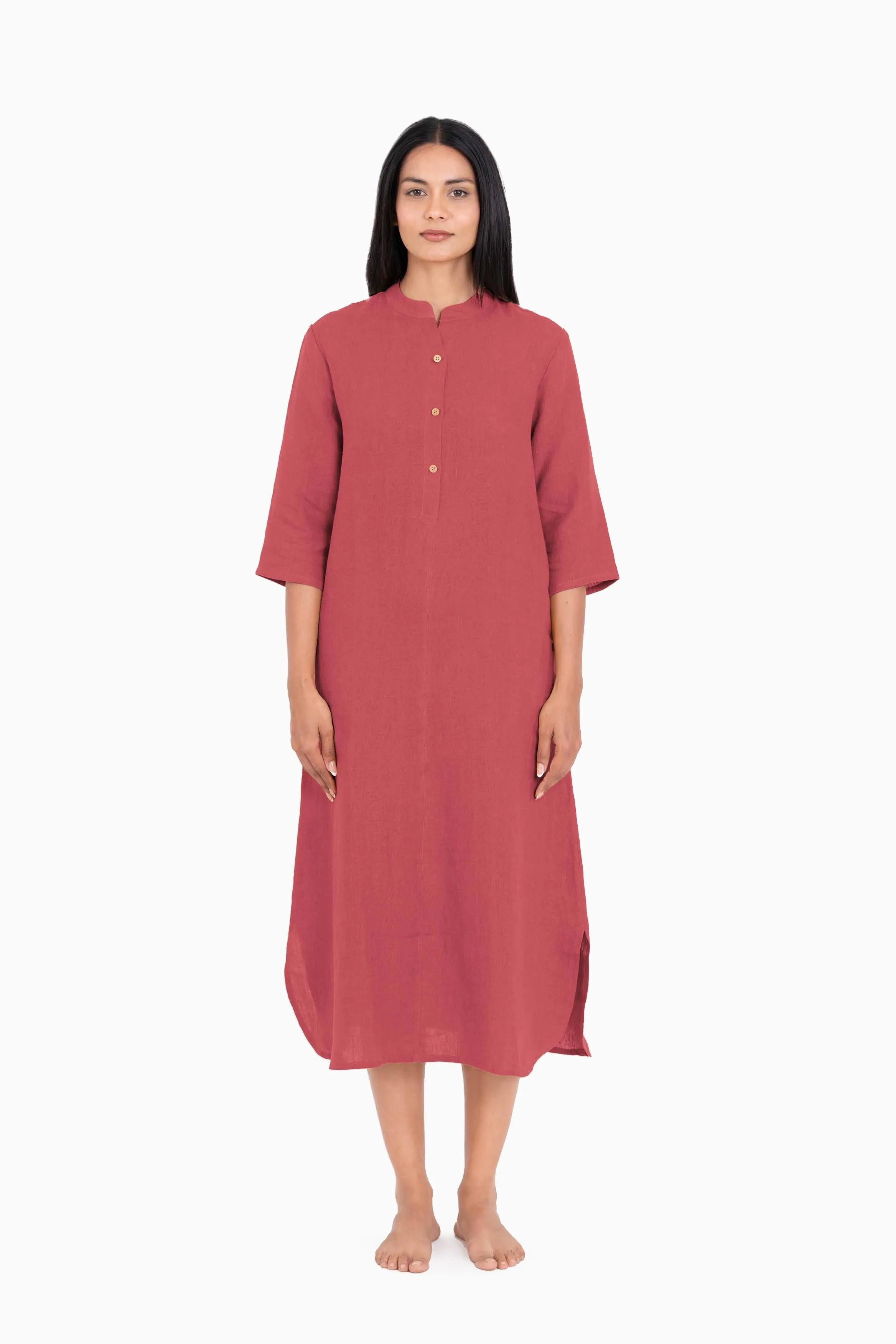 Linen Idris Shirt Dress-Midnight Green