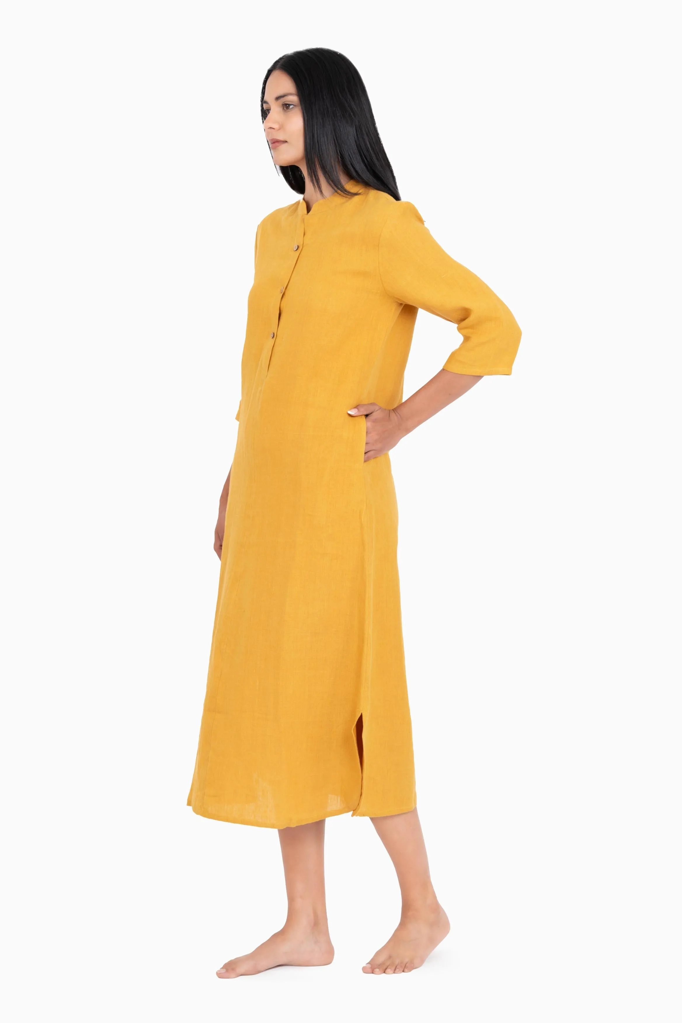 Linen Idris Shirt Dress-Midnight Green