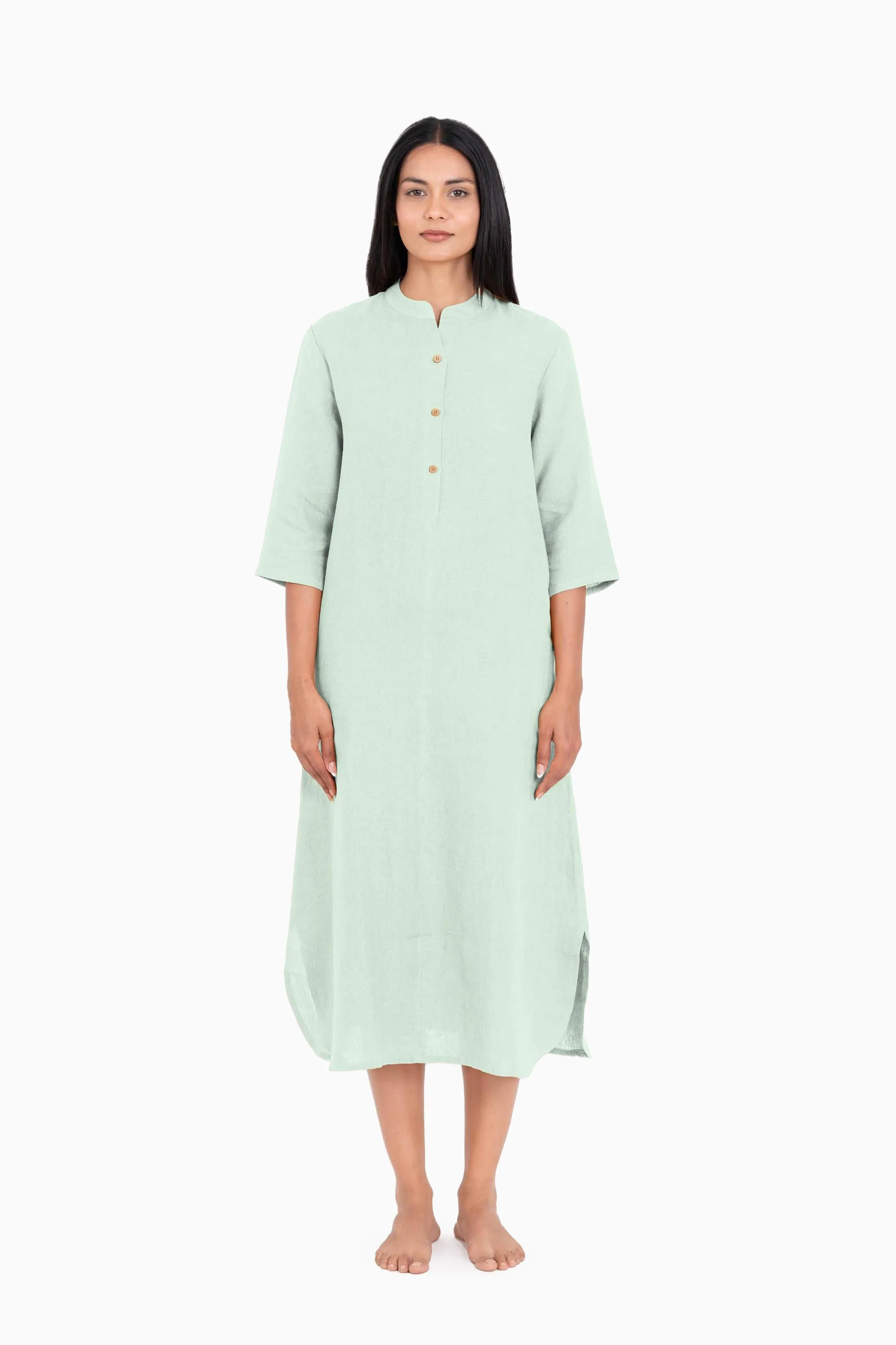 Linen Idris Shirt Dress-Midnight Green