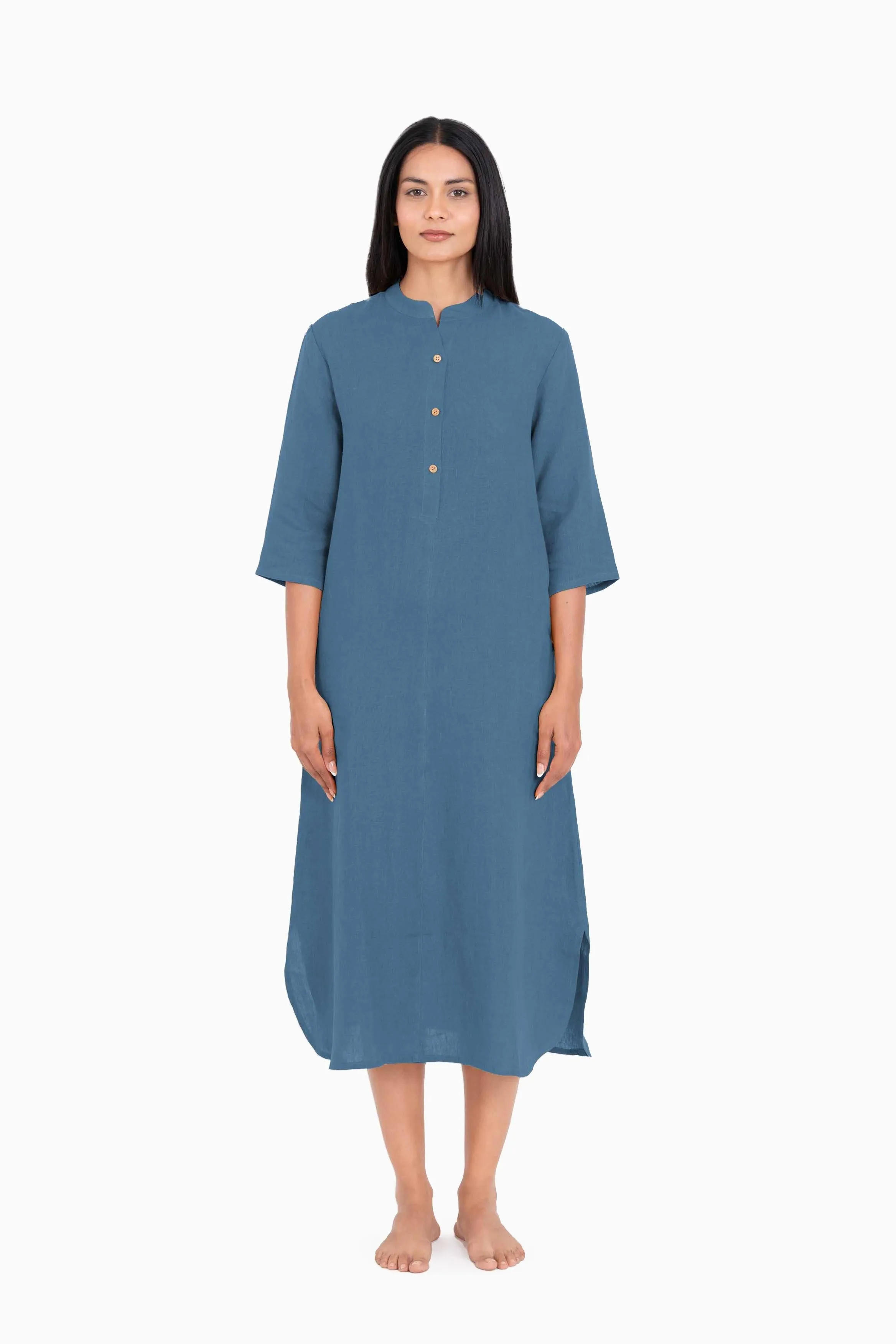 Linen Idris Shirt Dress-Midnight Green