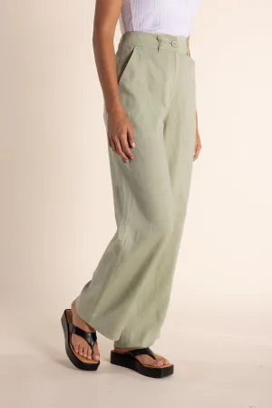Linen Wide Leg Pants - Avocado